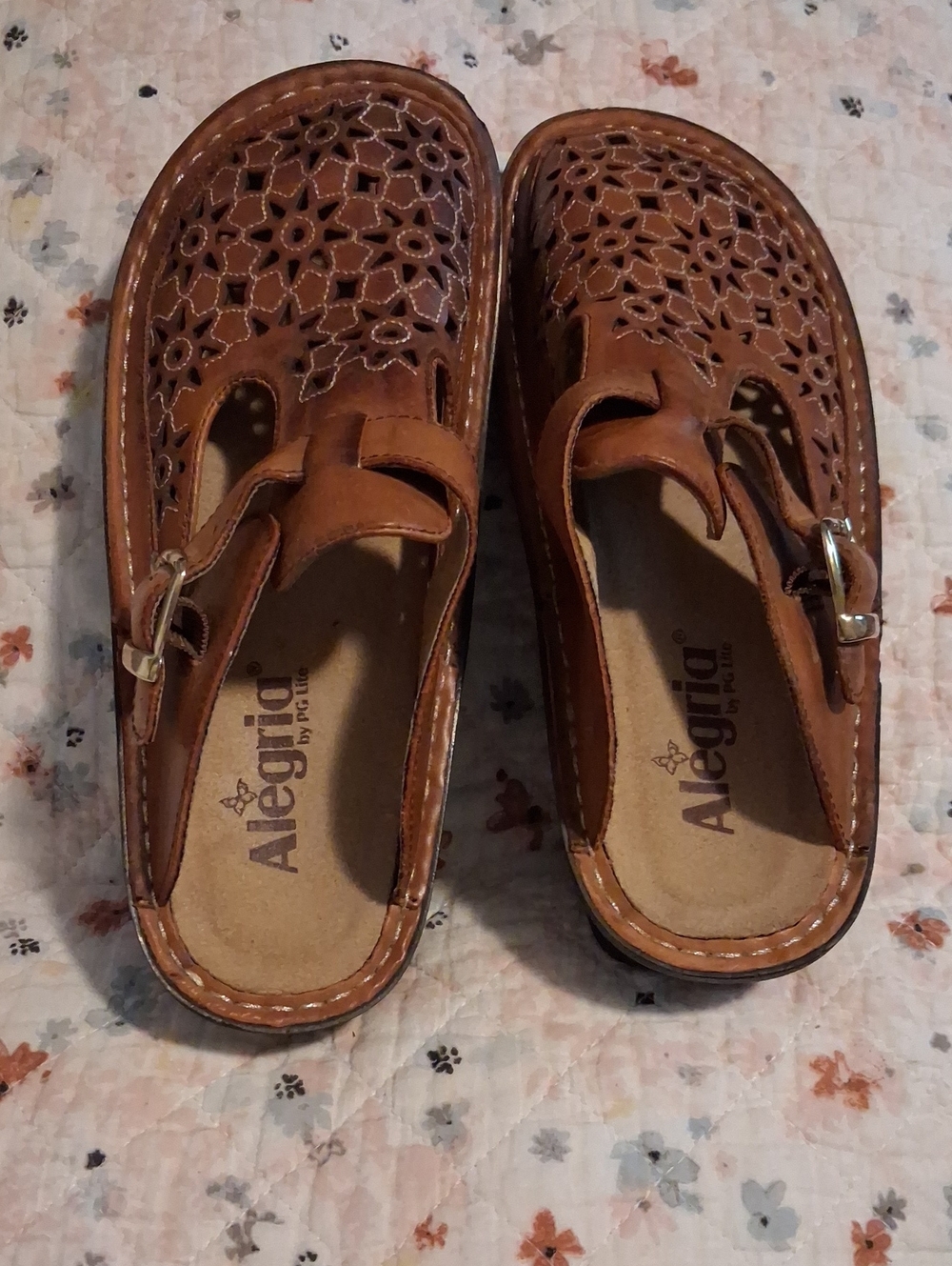 Alegria Kids Brown Leather Cutout Mary Jane Sandals